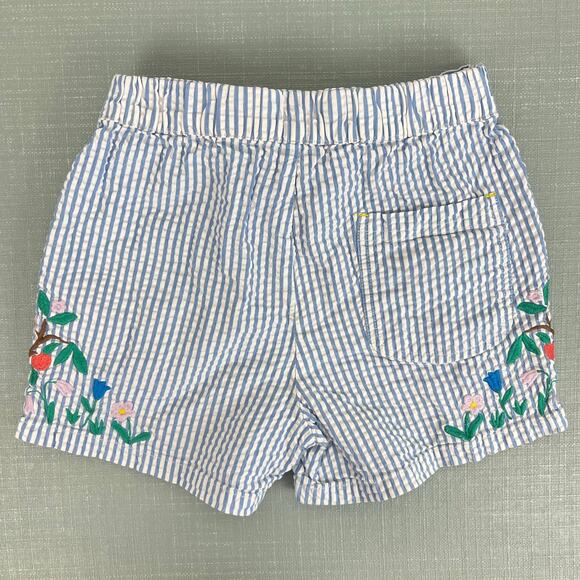 Mini Boden Embroidered Tie Waist Shorts Bright Bluebell Ticking 8 - Picture 6 of 10